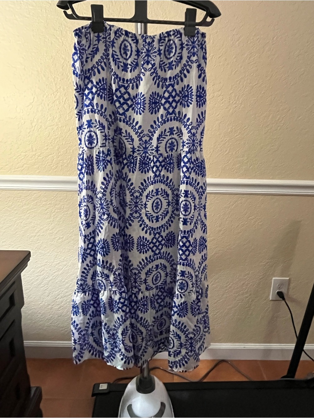 Blue and White Patterned Maxi Skirt